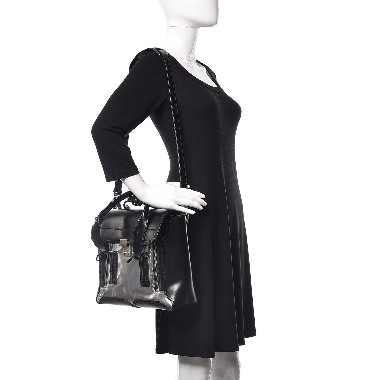 3.1 Smooth Calfskin Specchio Medium Pashli Satchel Black Silver