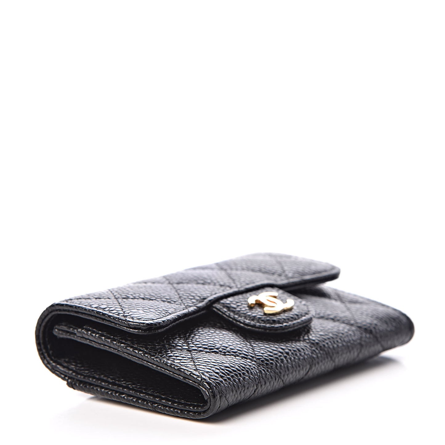 Caviar Quilted Flap Card Holder Black