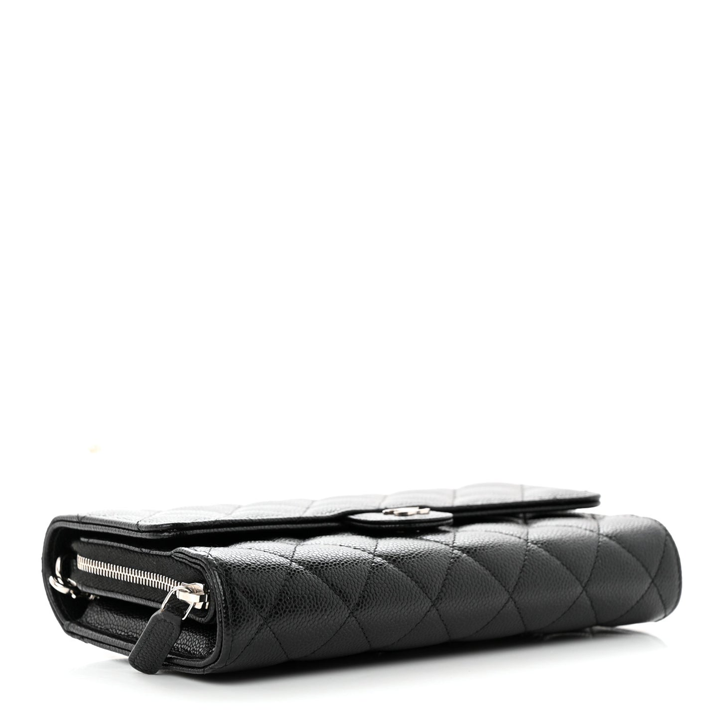 Caviar Quilted Phone Holder Wallet on Removable Chain Black