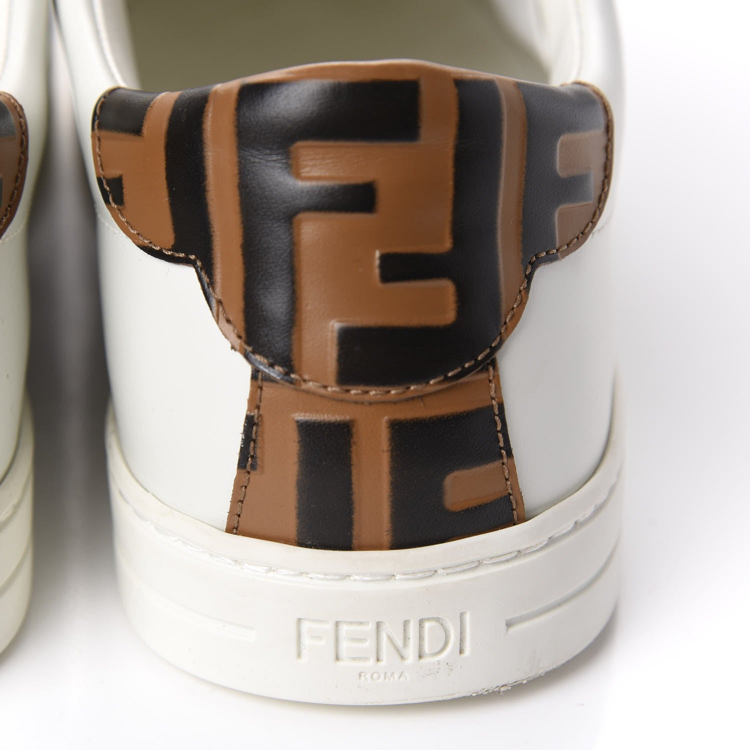 Fendi Vitello FF Embossed Womens Slip On Sneakers 38.5 White Tobacco Moro 11 of 15