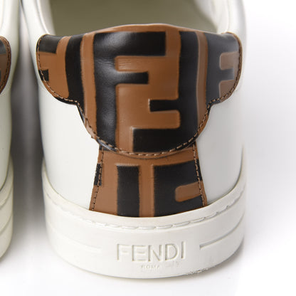 Fendi Vitello FF Embossed Womens Slip On Sneakers 38.5 White Tobacco Moro 11 of 15
