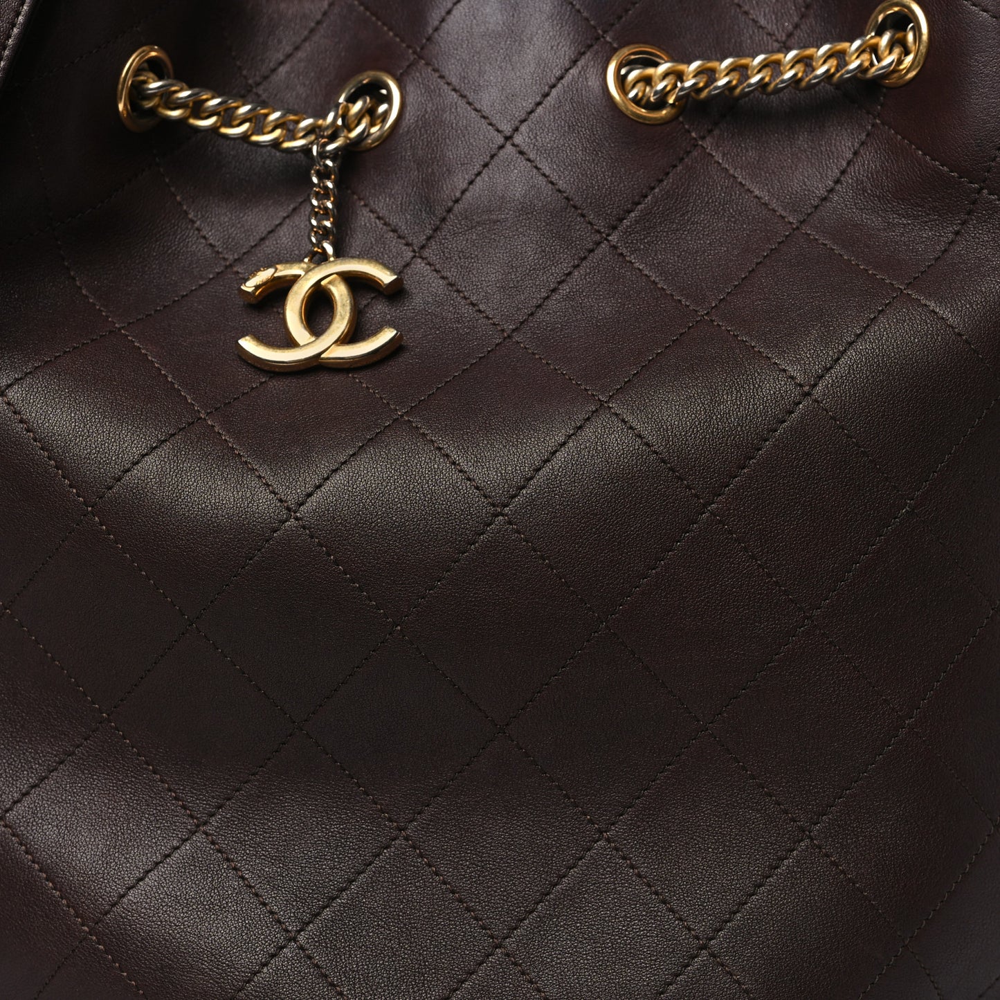 Calfskin Quilted Small On My Shoulder Drawstring Bag Brown