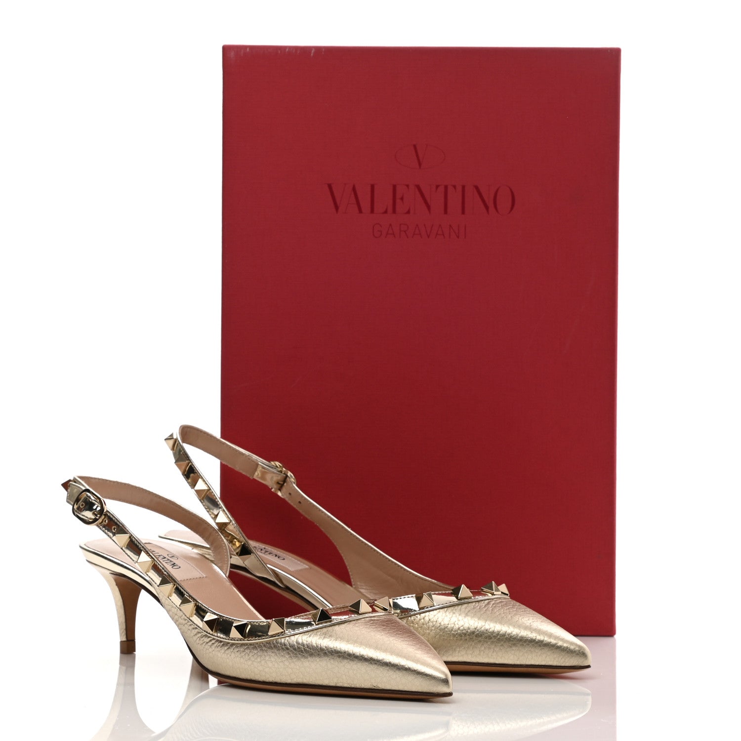 Valentino Garavani Metallic Pebbled Calfskin Rockstud Half D'Orsay Slingback 50mm Pumps 35.5 Platino 10 of 10