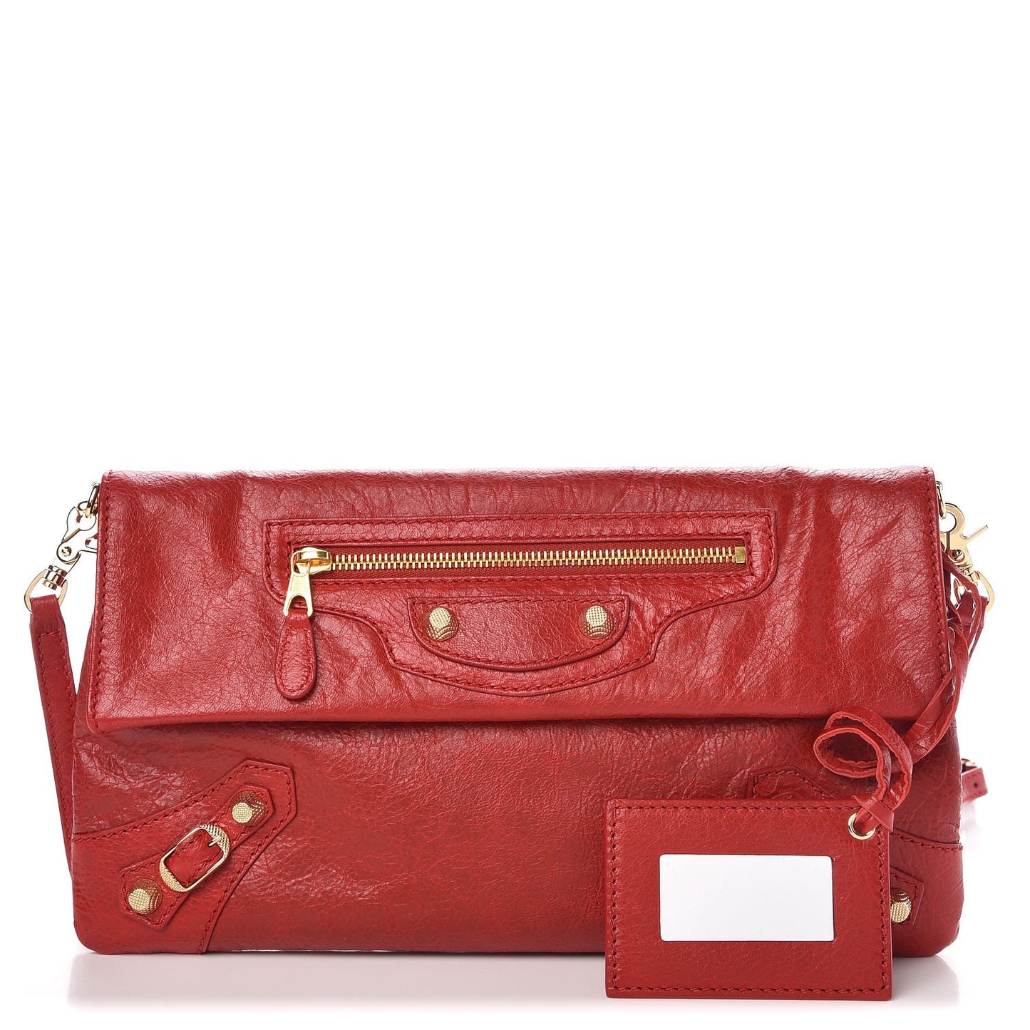 Agneau Giant 12 Gold Hardware Envelope Strap Clutch Rouge Lipstick