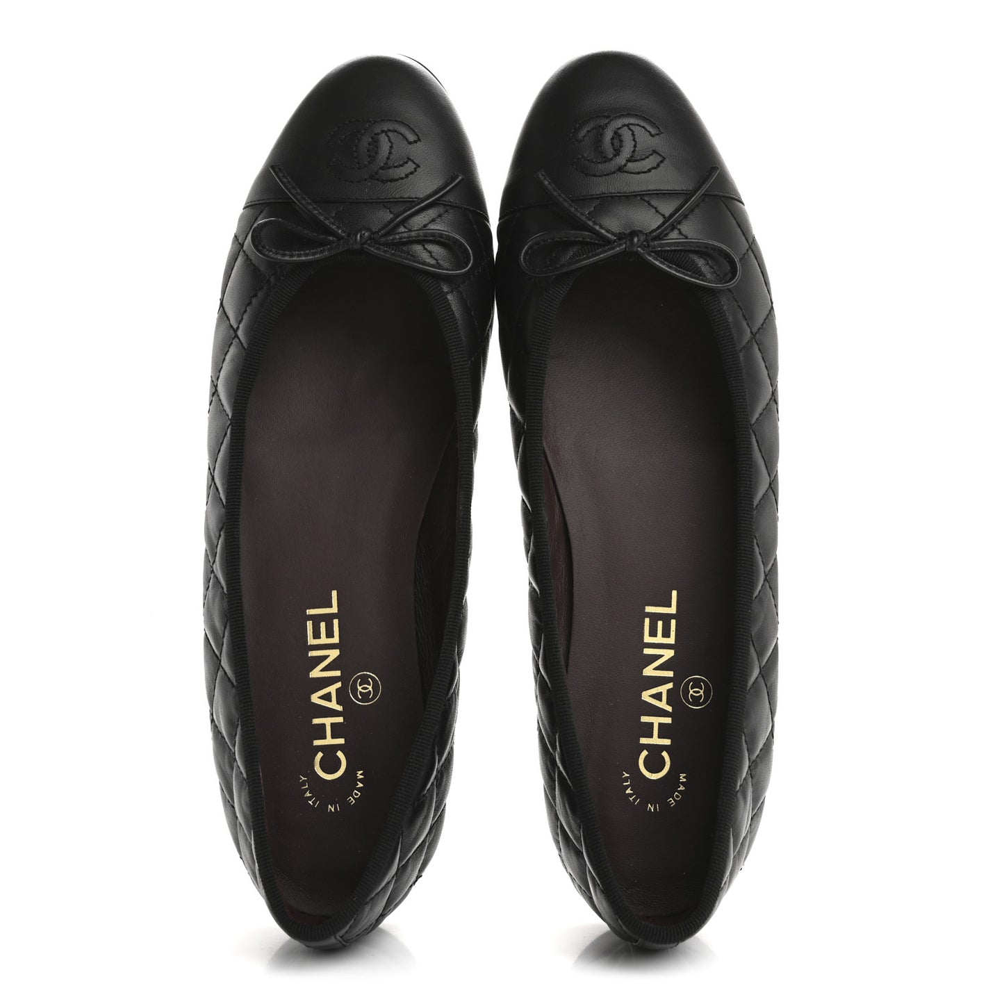 Aged Calfskin Quilted CC Cap Toe Ballerina Flats 40 Black