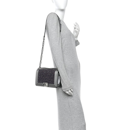 Chanel Tweed Metallic Lambskin Medium Boy Flap Silver 2 of 12