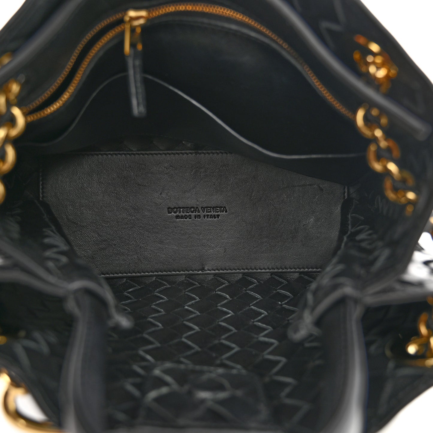 Nappa Intrecciato Small Andiamo With Chain Shoulder Bag Black