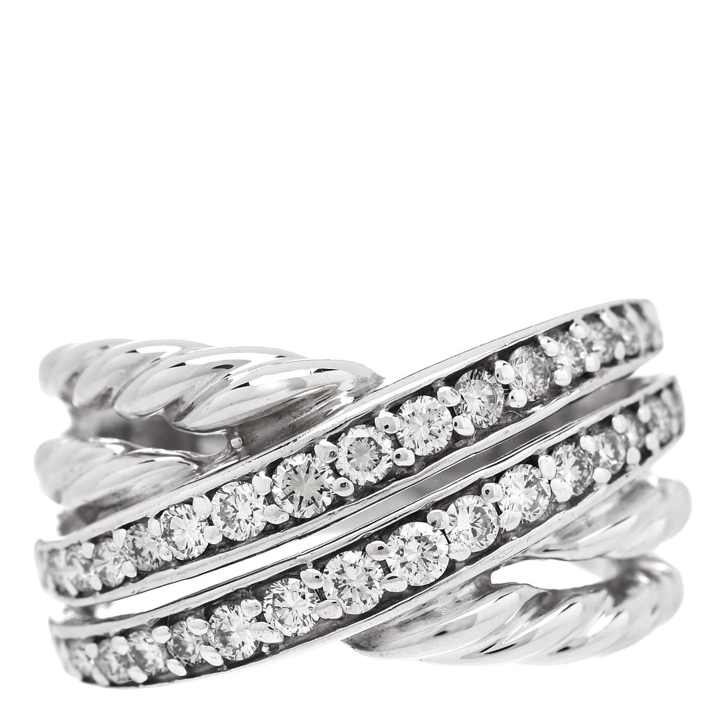 Sterling Silver Pave Diamond 11mm Crossover Cable Ring 52 6