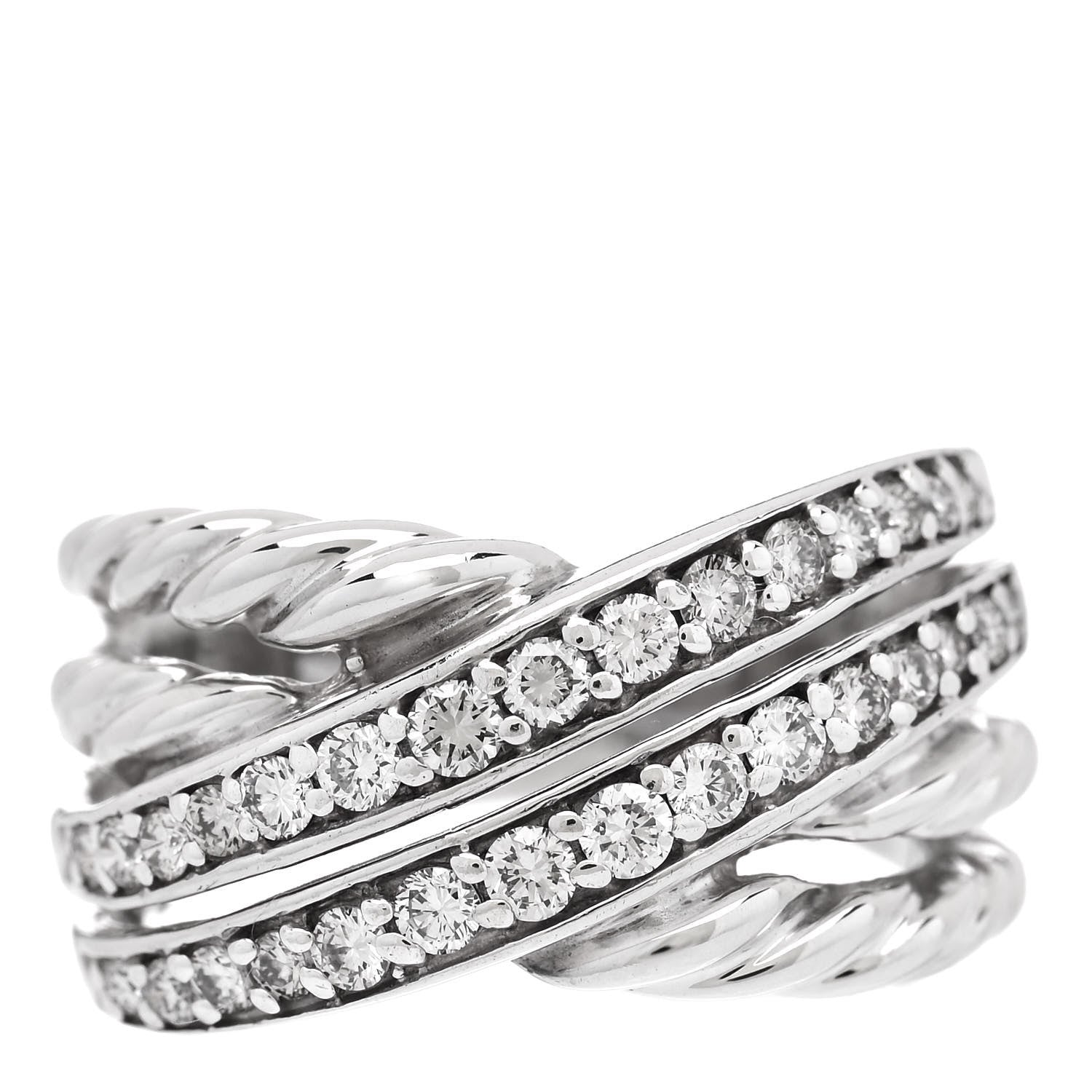 David Yurman Sterling Silver Pave Diamond 11mm Crossover Cable Ring 52 6 1 of 4