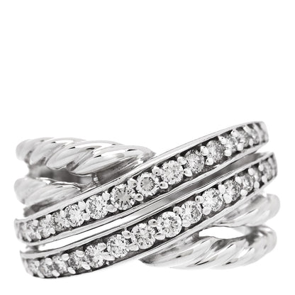 David Yurman Sterling Silver Pave Diamond 11mm Crossover Cable Ring 52 6 1 of 4