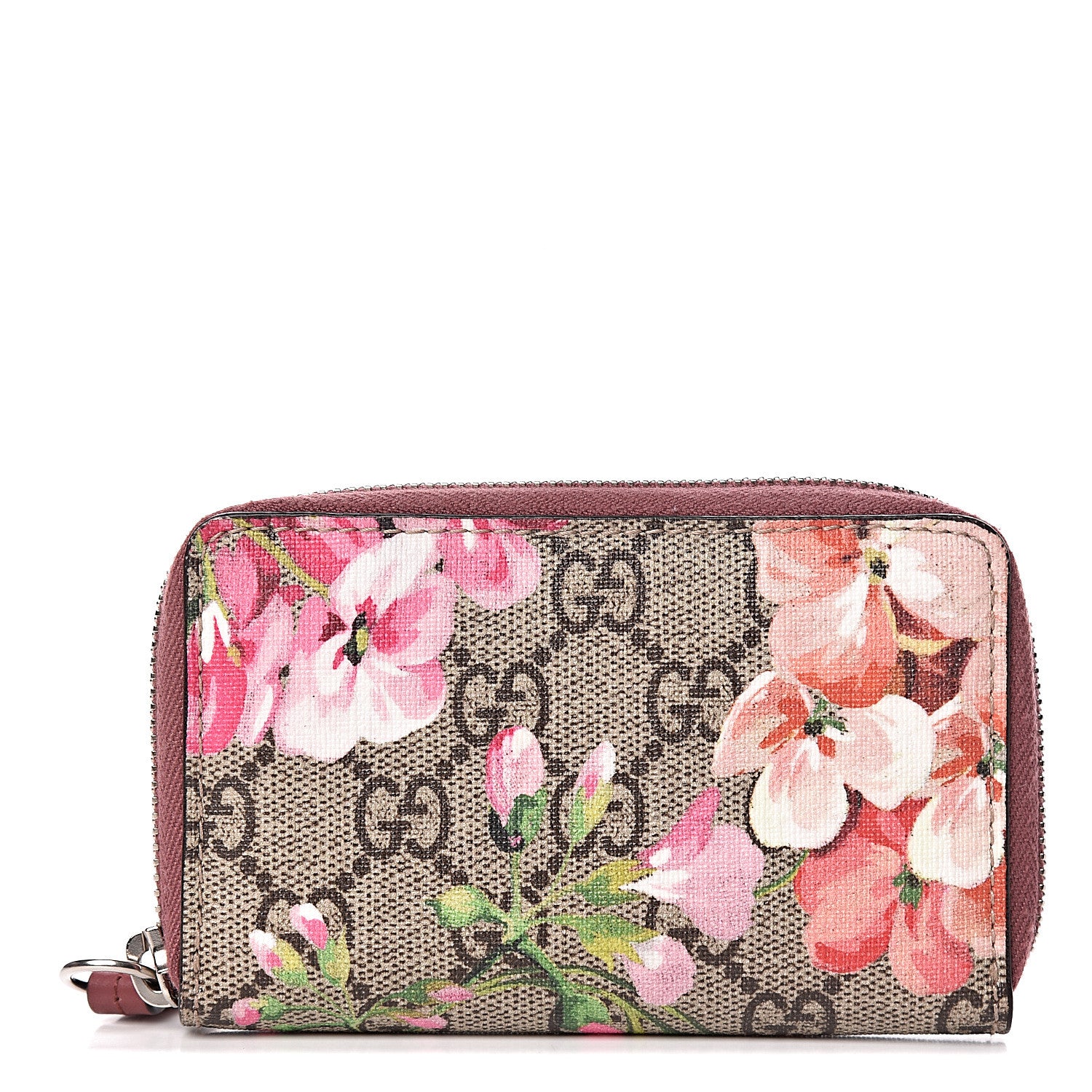 Gucci GG Supreme Monogram Blooms Zip Around Card Case Wallet Beige Multicolor Dry Rose 1 of 7