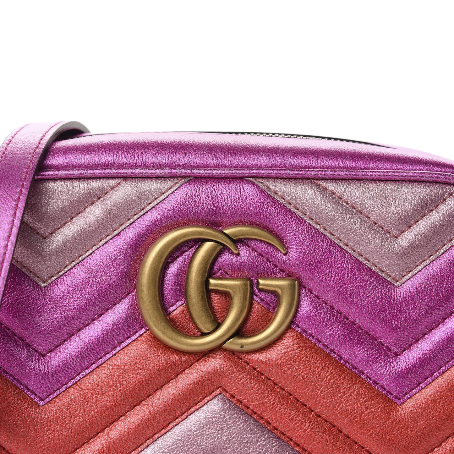 Laminated Nappa Matelasse Small GG Marmont Chain Shoulder Bag Fuxia Rosso Rosa