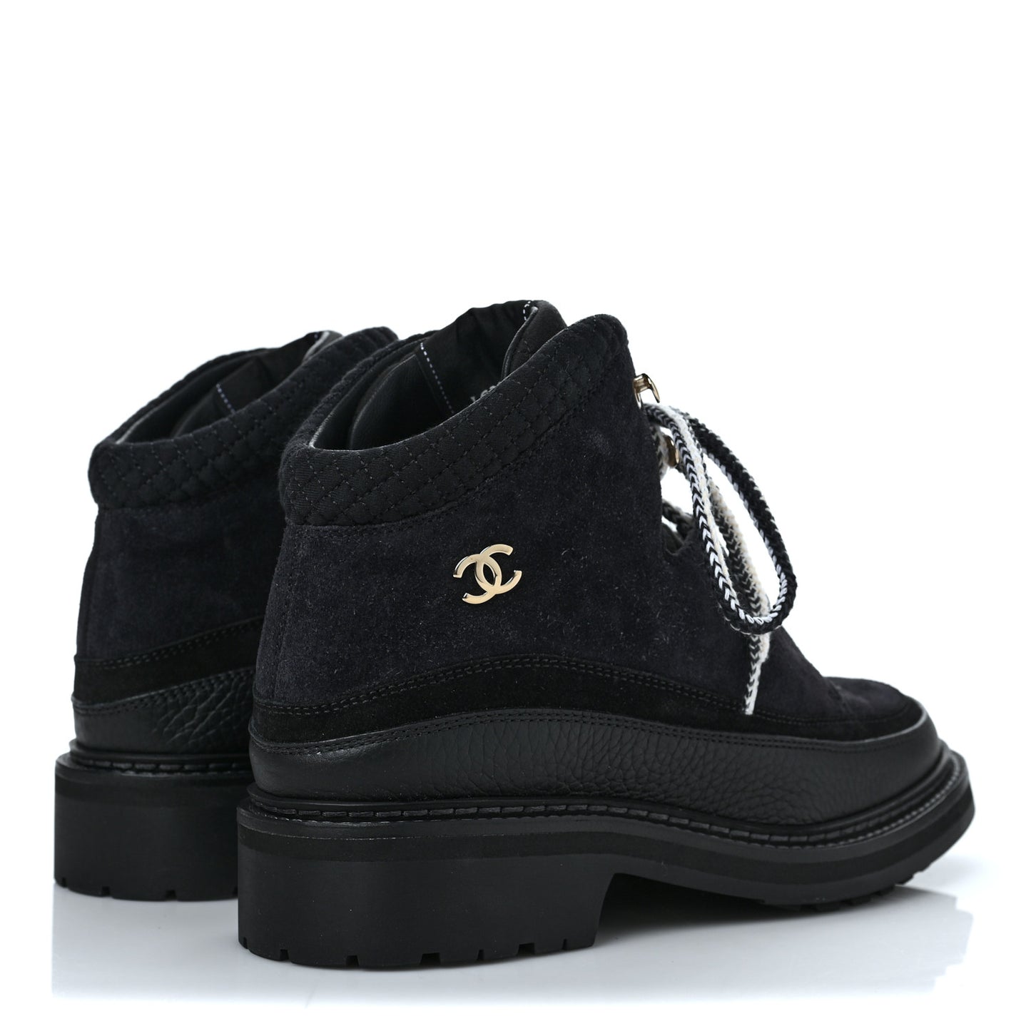 Suede Grained Calfskin CC Lace Up Boots 40 Black