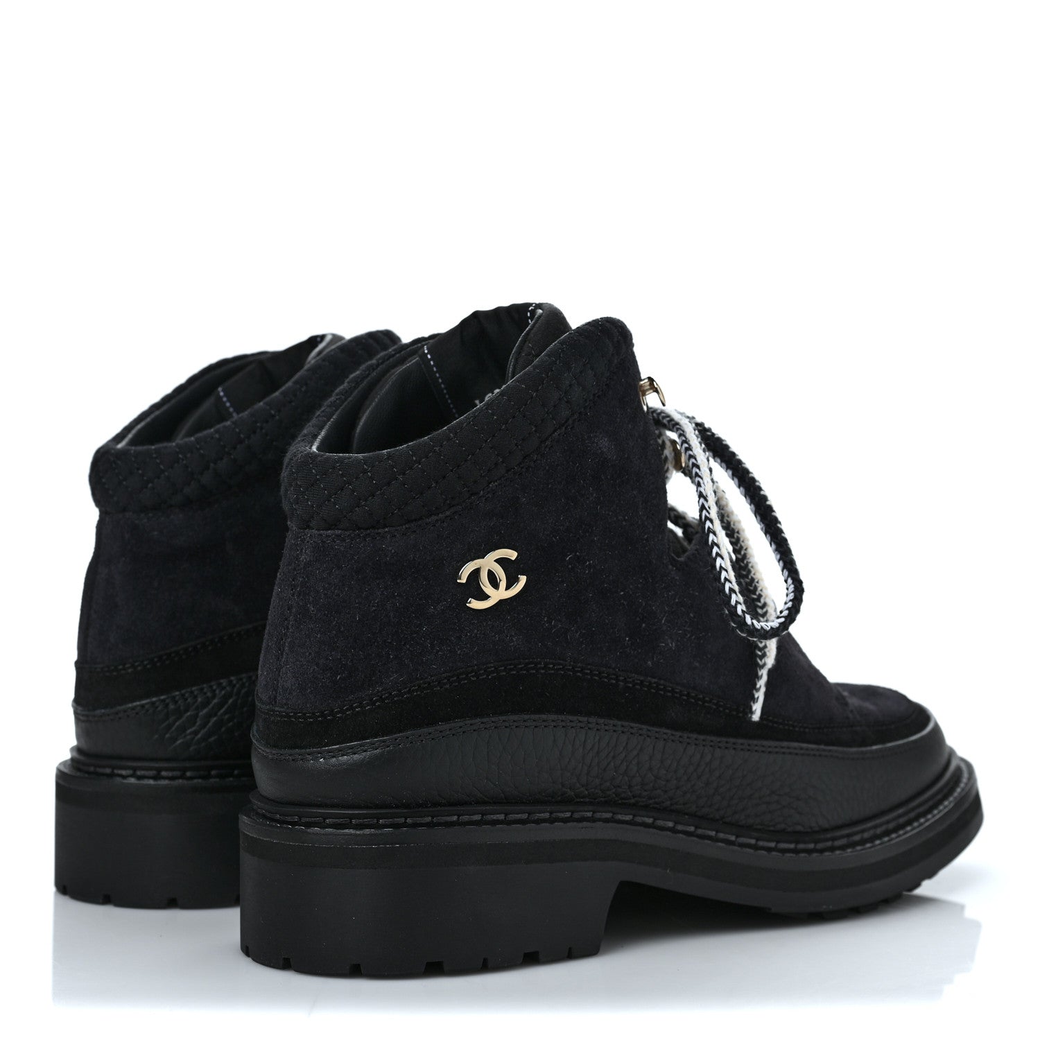 Chanel Suede Grained Calfskin CC Lace Up Boots 40 Black 4 of 9