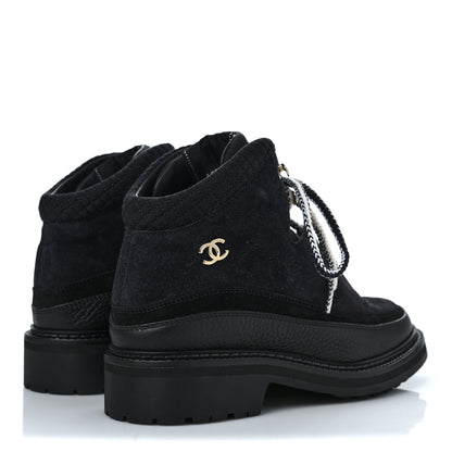 Chanel Suede Grained Calfskin CC Lace Up Boots 40 Black 4 of 9