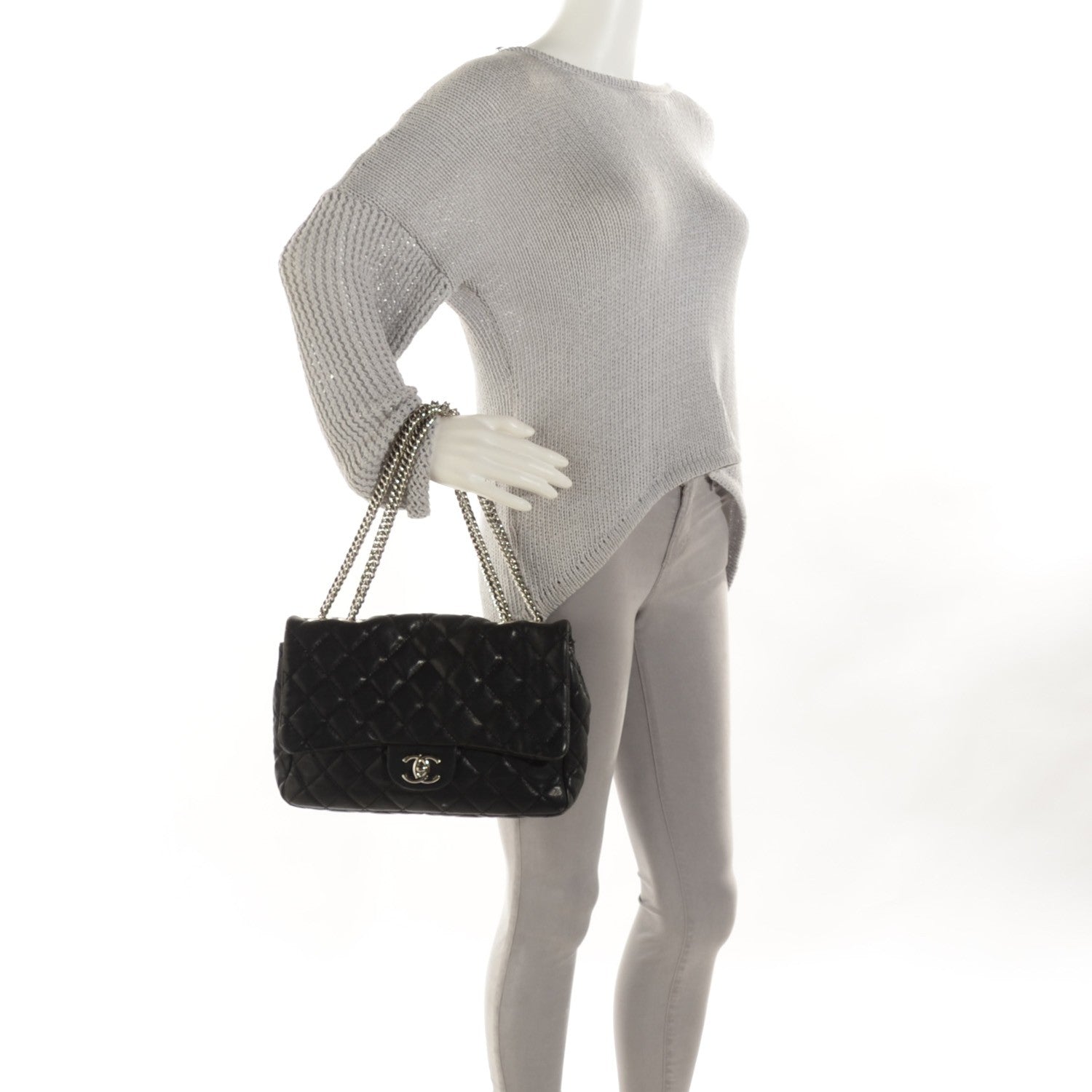 Chanel Washed Lambskin Quilted Jumbo Single Flap Bijoux Chain Black 2 of 9