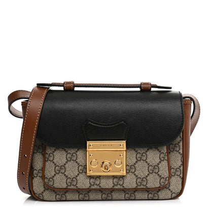 Gucci GG Supreme Monogram New Sakai Lux Calfskin Mini Padlock Flap Pocket Shoulder Bag Beige Ebony Black Cuir 1 of 10