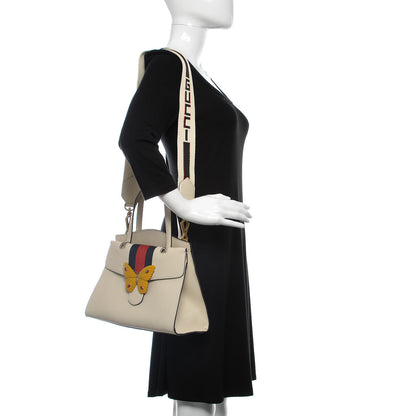 Gucci Grained Calfskin Web Stripe Butterfly Medium Totem Top Handle Bag White 2 of 10