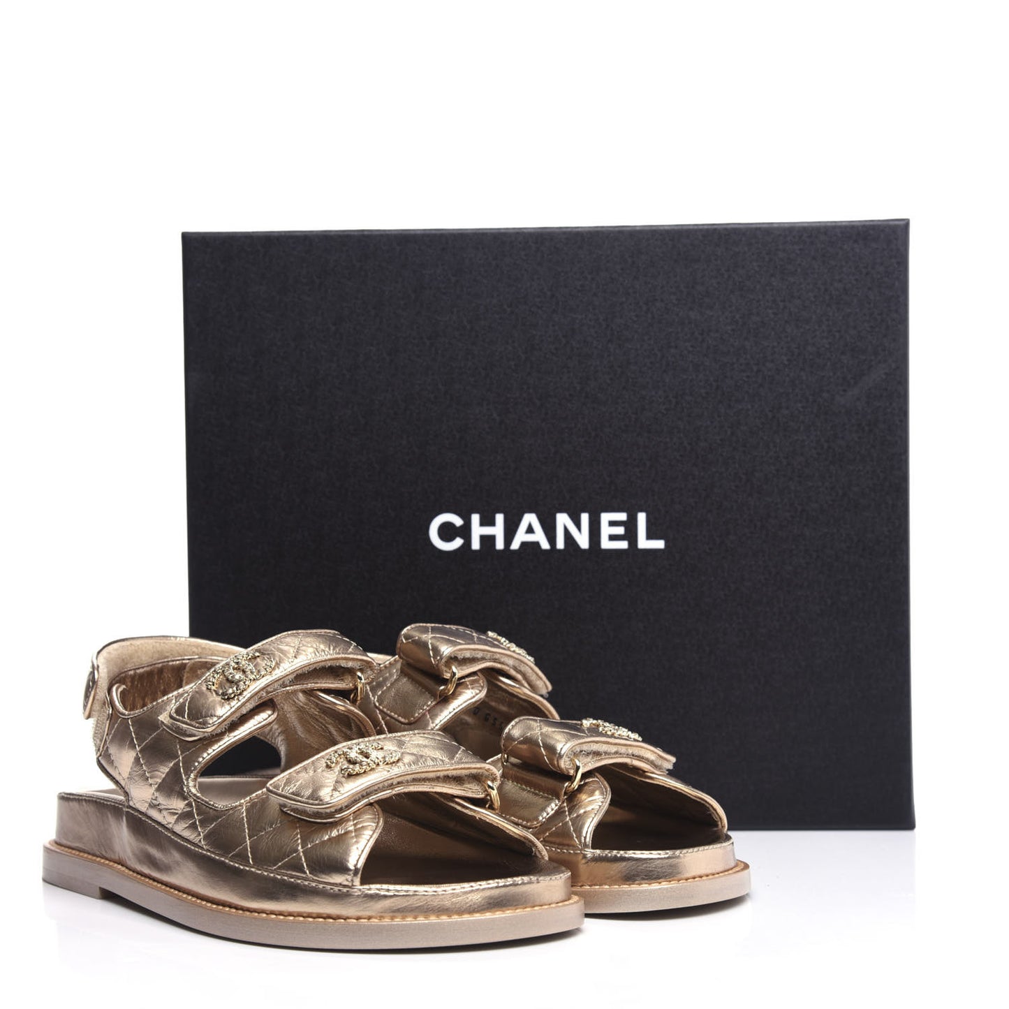 Iridescent Lambskin Quilted Velcro Dad Sandals 36 Light Bronze