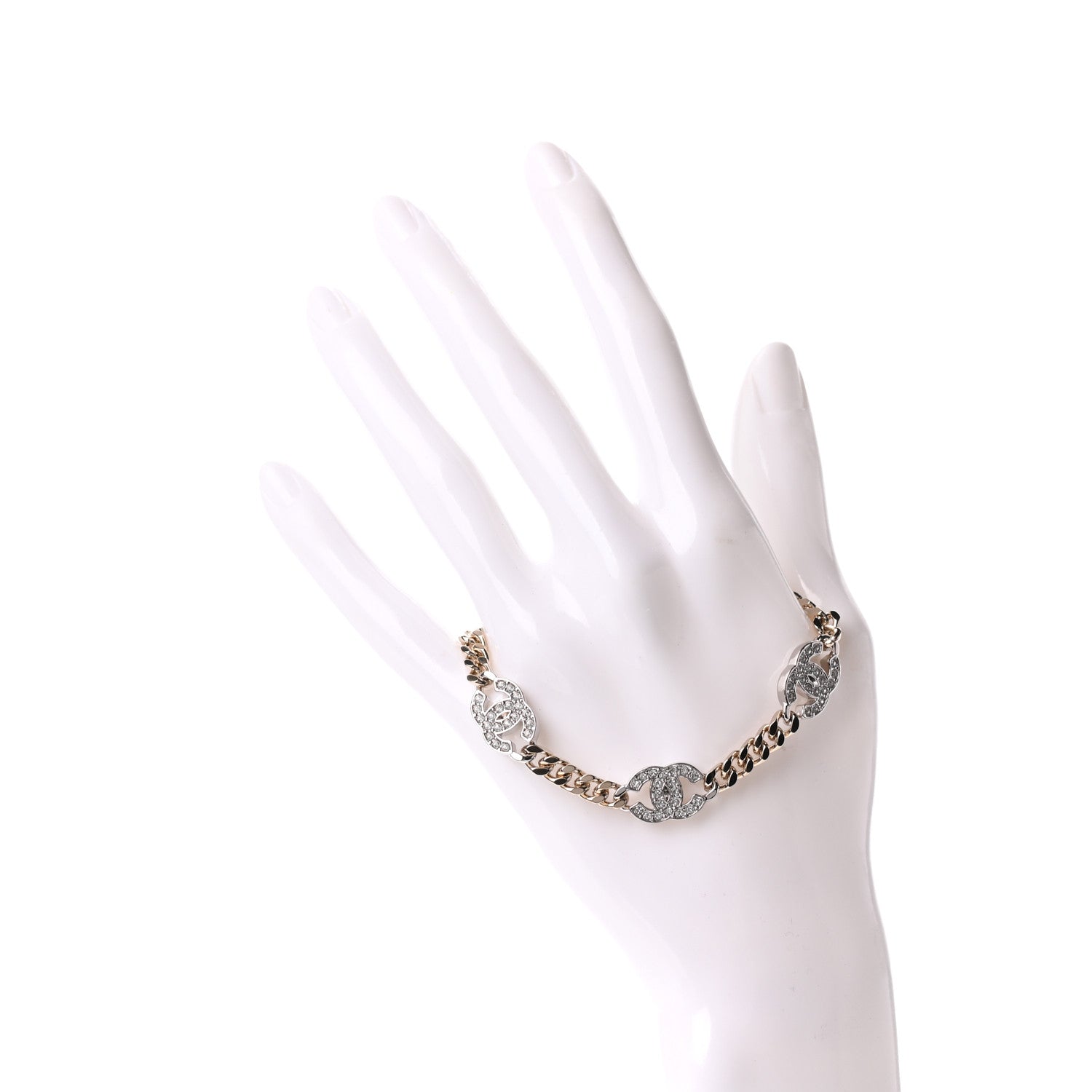 Chanel Crystal CC Chain Bracelet Gold Silver 2 of 5