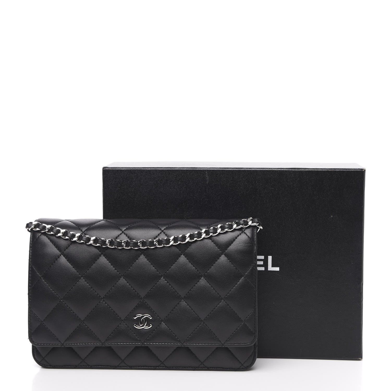 Chanel Lambskin Quilted Wallet On Chain WOC Black 14 of 14