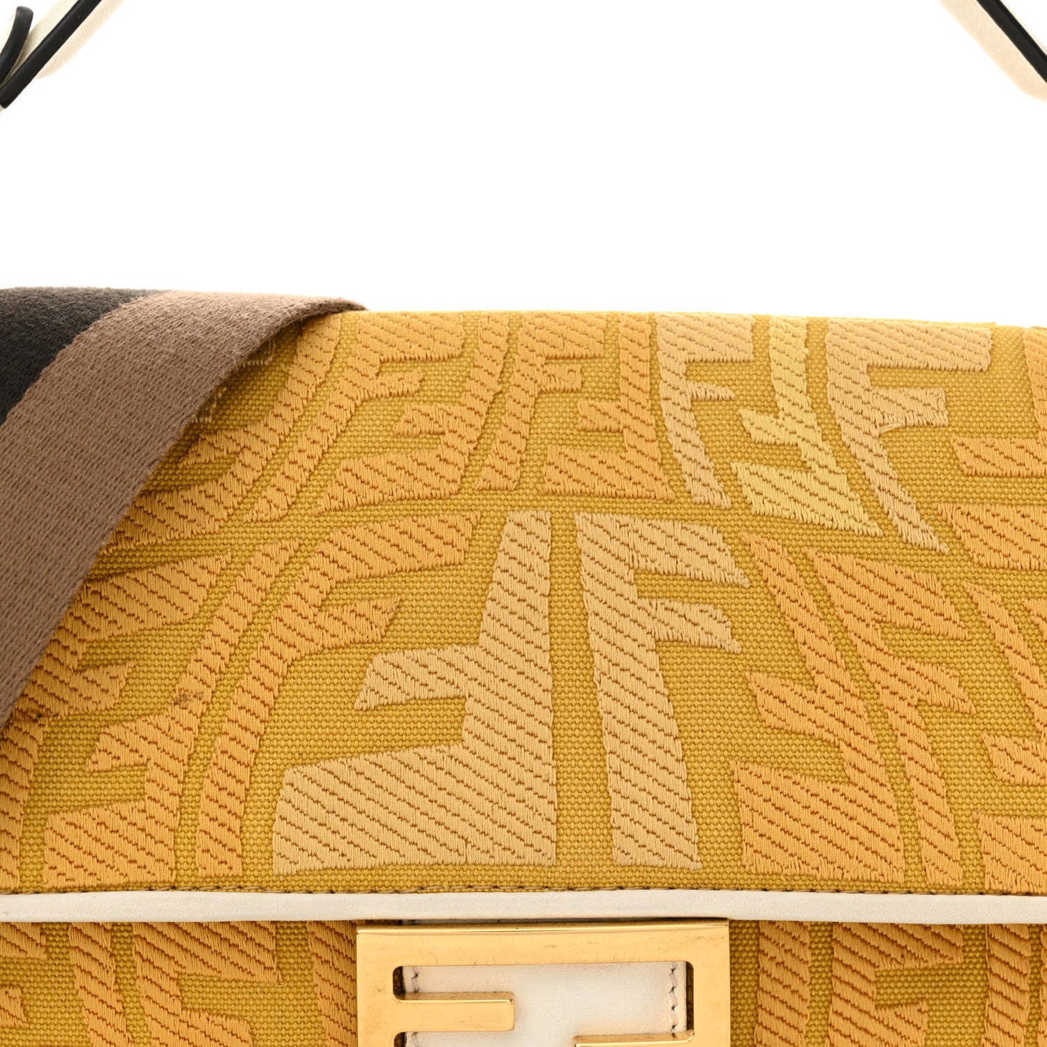 Fendi X SARA COLEMAN Canvas Vitello King Seta FF Fish Eye Embroidered Baguette Mostarda White Ice 7 of 11