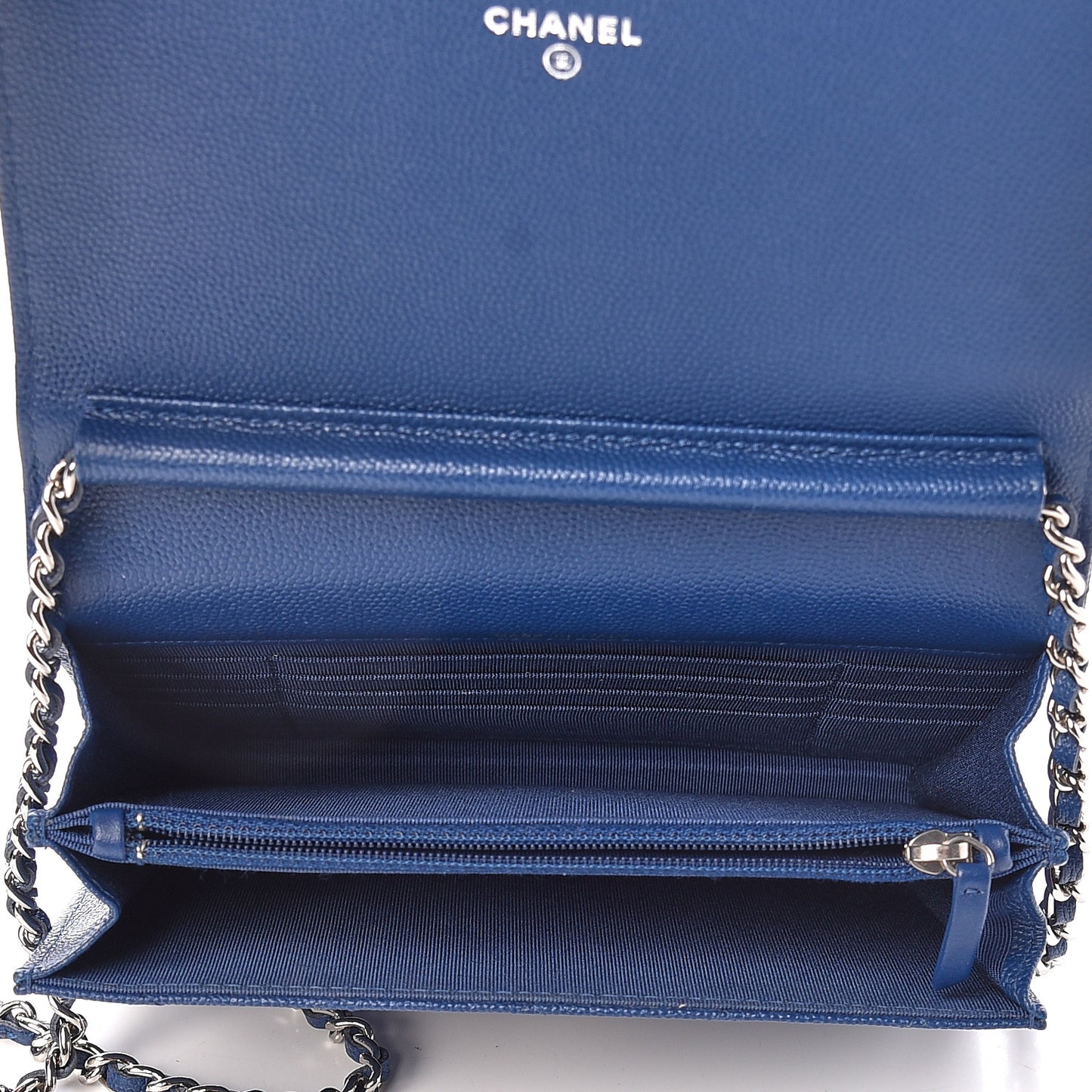 Caviar Quilted Square Wallet On Chain WOC Navy