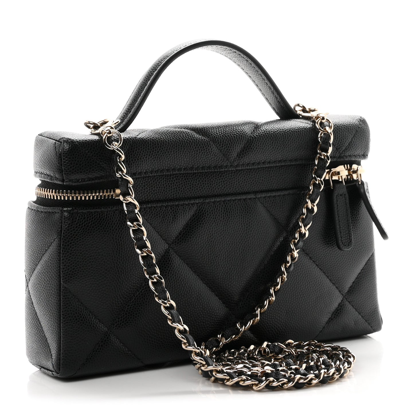 Caviar Quilted Top Handle Slim Vanity With Chain Black