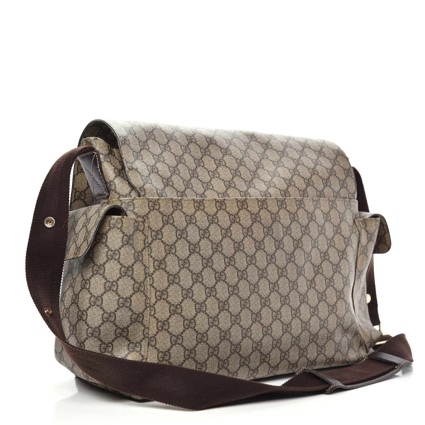 GG Supreme Monogram Selleria Calfskin Messenger Diaper Bag Beige Ebony Cocoa Dark Chocolate