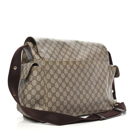 Gucci GG Supreme Monogram Selleria Calfskin Messenger Diaper Bag Beige Ebony Cocoa Dark Chocolate 3 of 16