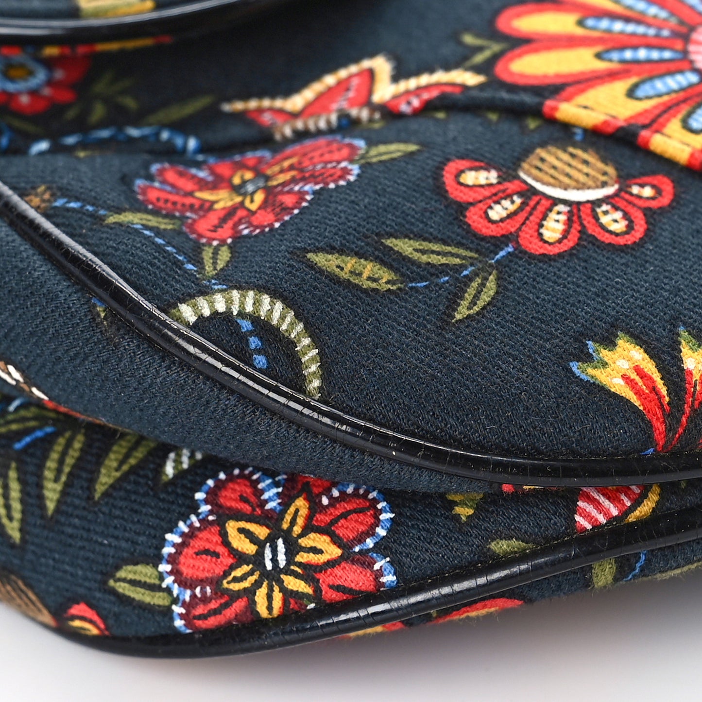 Canvas Floral Saddle Bag Black