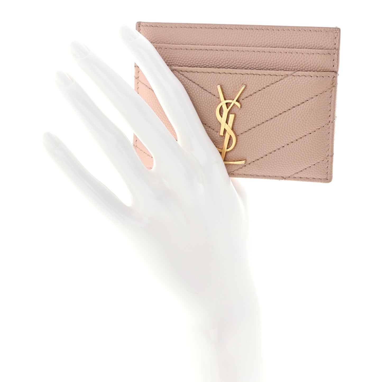 Grain De Poudre Matelasse Chevron Monogram Credit Card Case Pale Pink