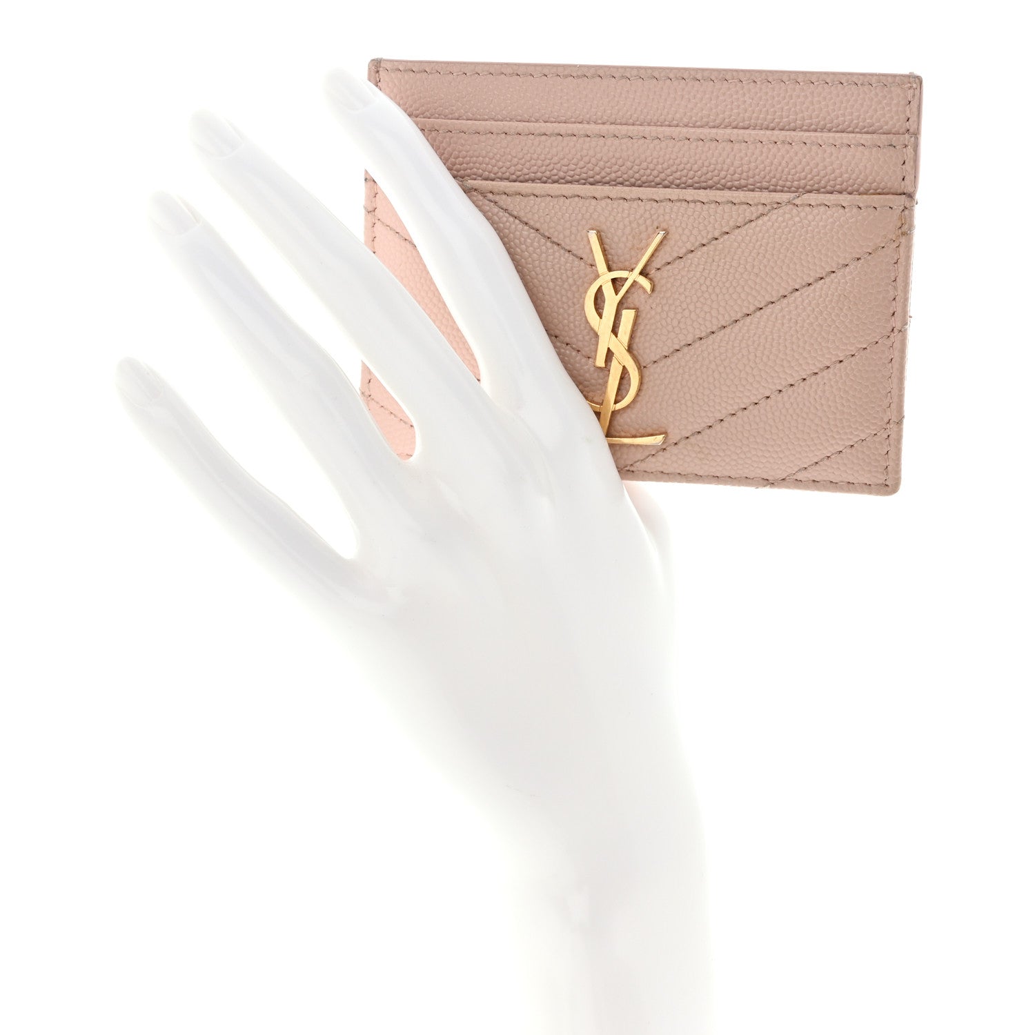 Saint Laurent Grain De Poudre Matelasse Chevron Monogram Credit Card Case Pale Pink 2 of 12