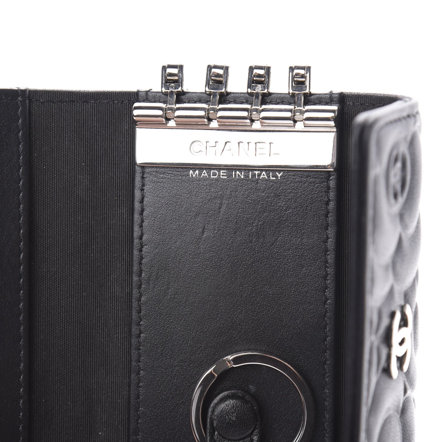 Chanel Goatskin Camellia Embossed 4 Key Holder Black 9 of 11