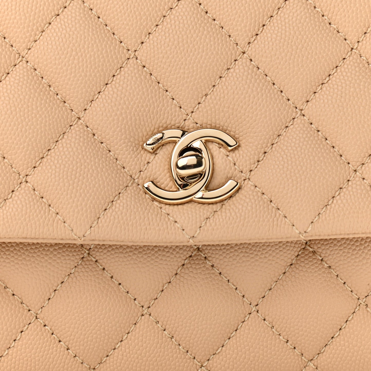 Caviar Lizard Embossed Quilted Mini Coco Handle Flap Beige