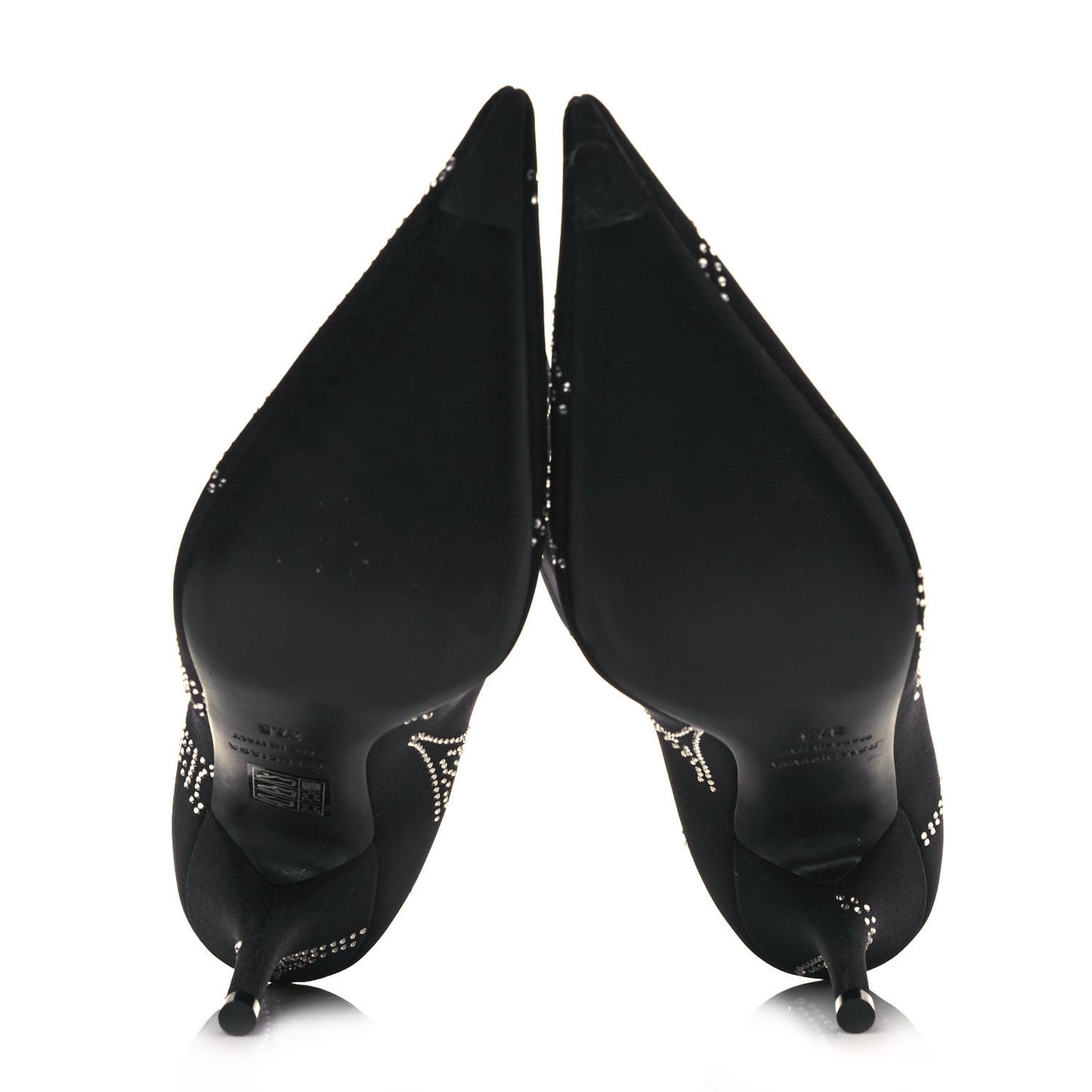 Spandex Crystal Eiffel Tower Print Extreme Pointed Toe Knife Ankle Boots 37.5 Black