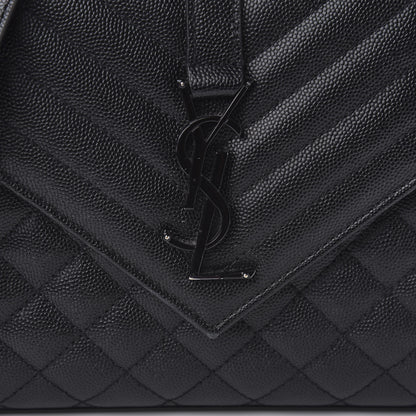 Saint Laurent Grain De Poudre Textured Mixed Matelasse Triquilt Medium Monogram Satchel Black 9 of 9