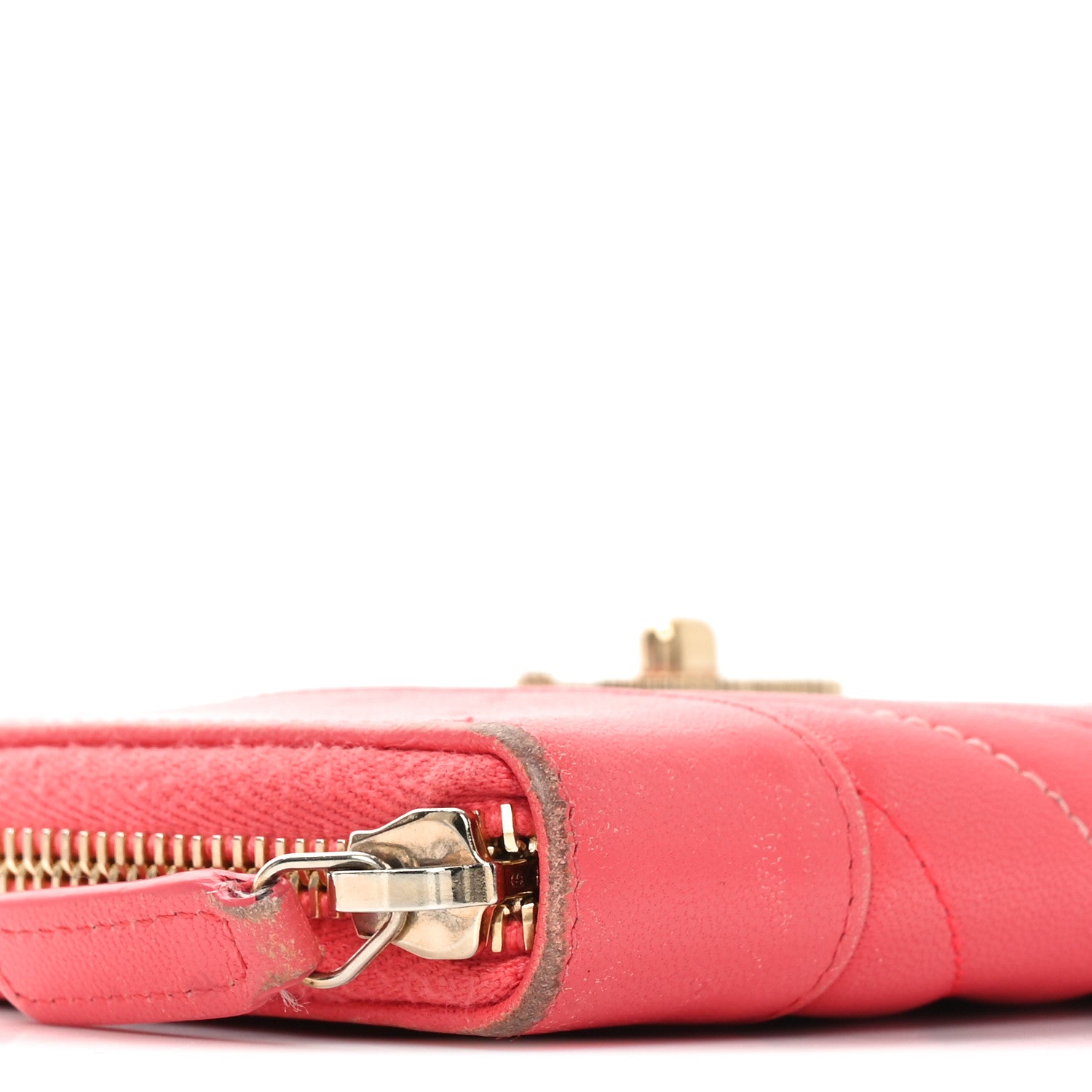 Chanel Sheepskin Chevron Quilted Mademoiselle Vintage Zip Around Wallet Pink 9 of 11