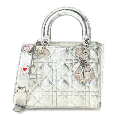 Christian Dior Metallic Grained Calfskin Cannage Small Lucky Badges My Lady Dior Silver 1 of 10