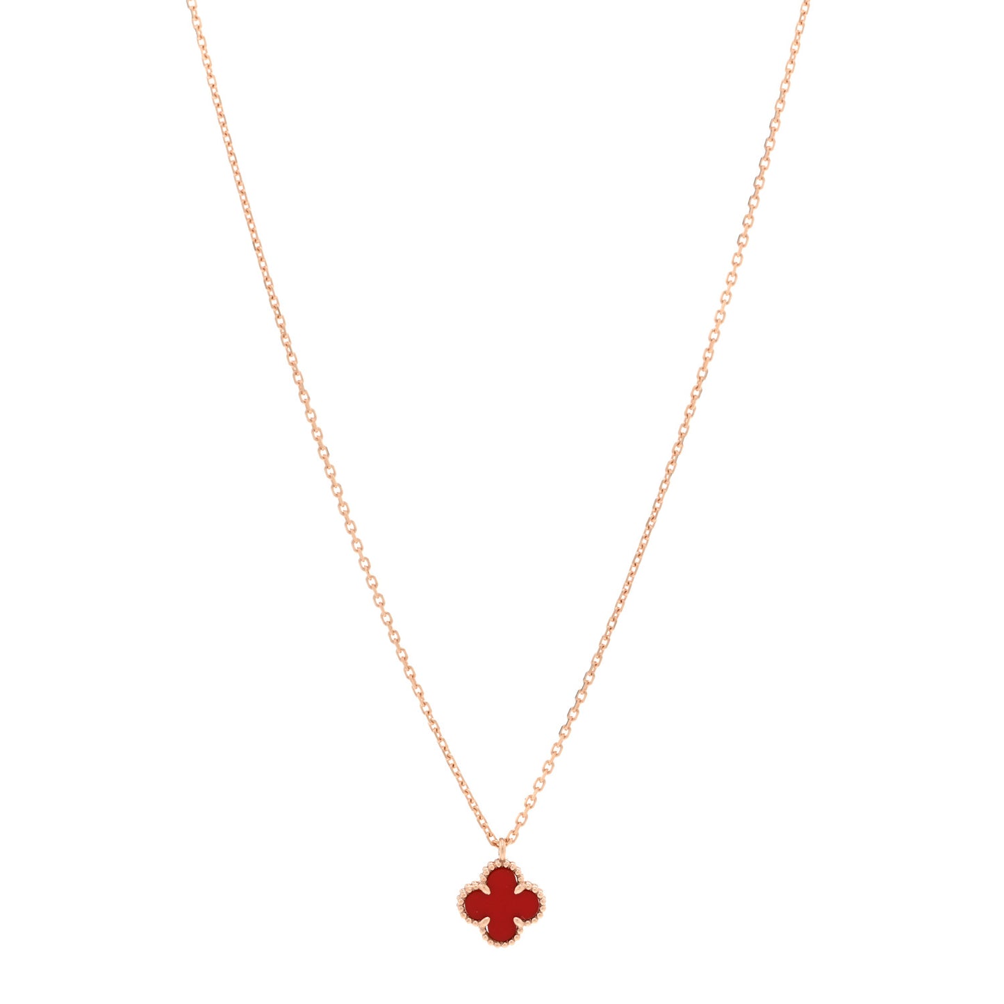 18K Rose Gold Carnelian Sweet Alhambra Pendant Necklace