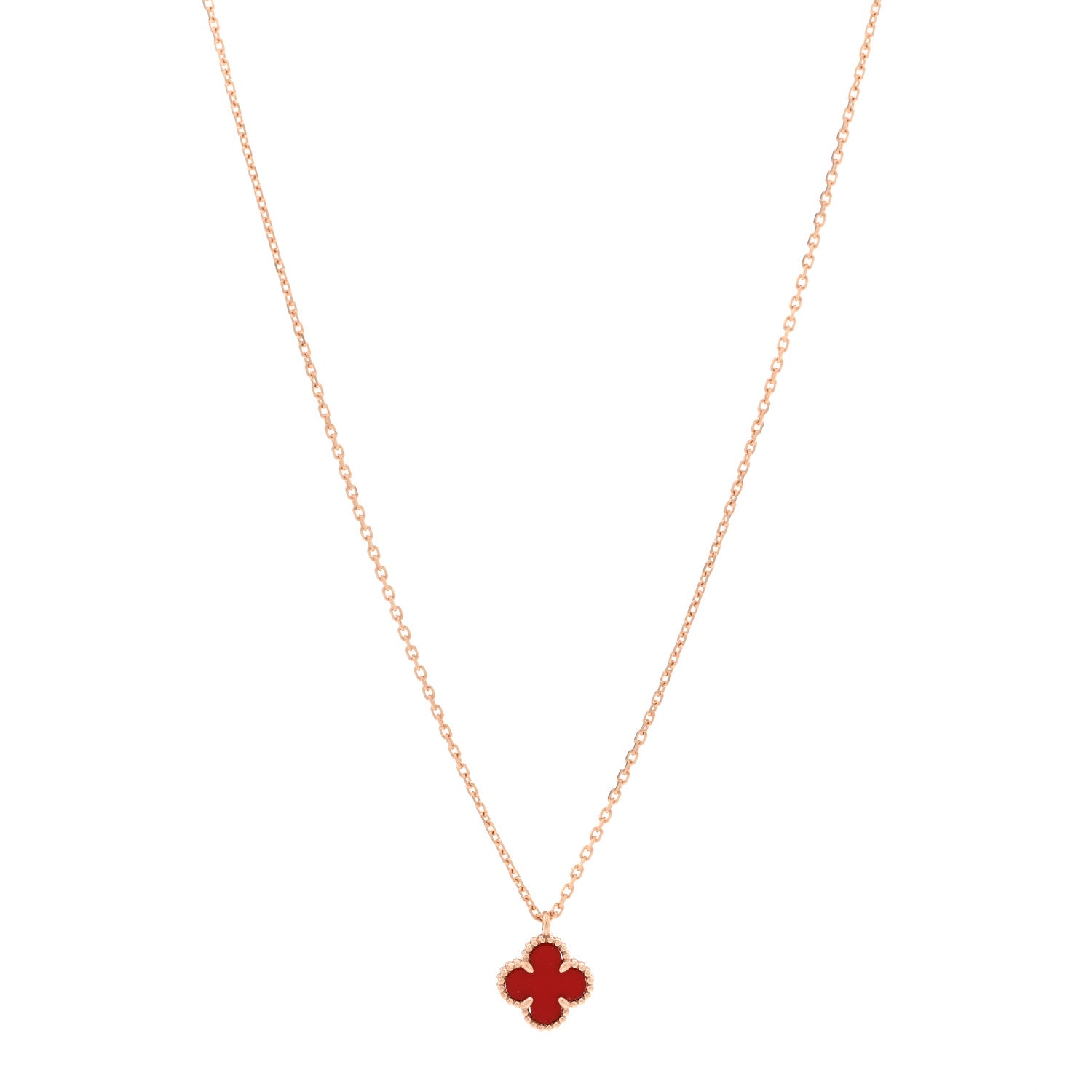 Van Cleef & Arpels 18K Rose Gold Carnelian Sweet Alhambra Pendant Necklace 1 of 5