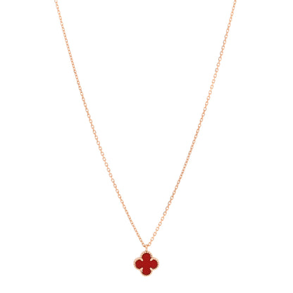 Van Cleef & Arpels 18K Rose Gold Carnelian Sweet Alhambra Pendant Necklace 1 of 5