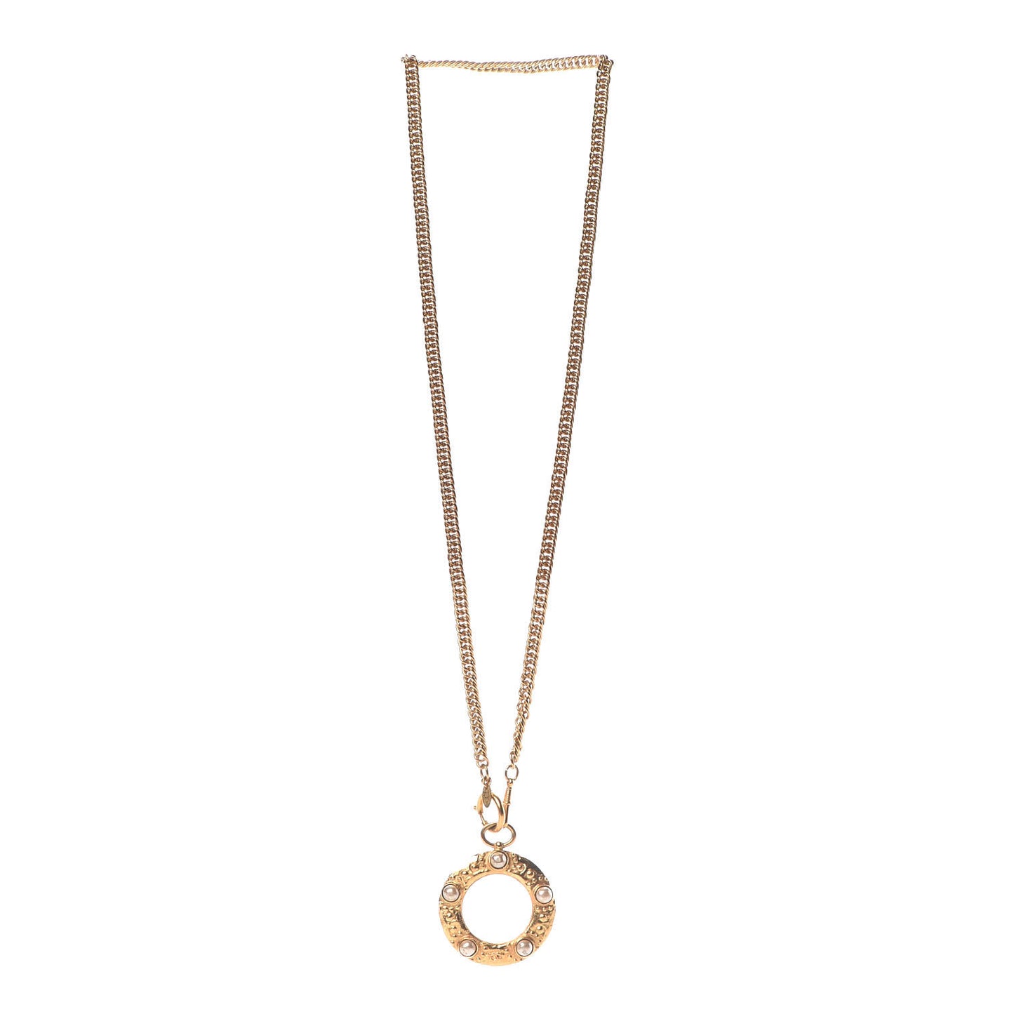 Pearl CC Loupe Magnifying Glass Necklace Gold