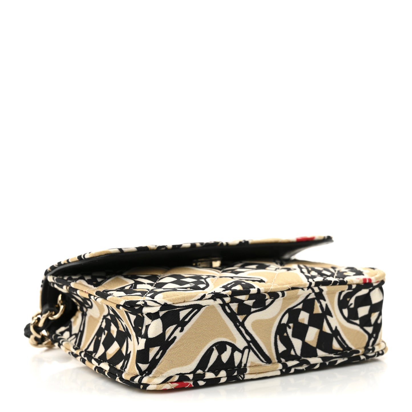 Canvas Check Flag Printed CC Clutch With Chain Beige Multicolor
