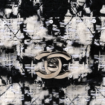 Chanel Tweed Quilted Medium Double Flap Black Ecru White 13 of 13