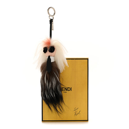 Fendi Fox Mink Goat Fur Mini Karlito Bag Charm White Black Flamingo 4 of 4