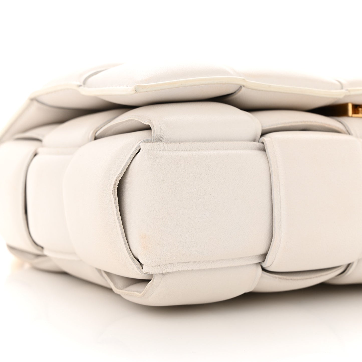 Lambskin Maxi Intreccio Padded Chain Cassette Crossbody Bag White