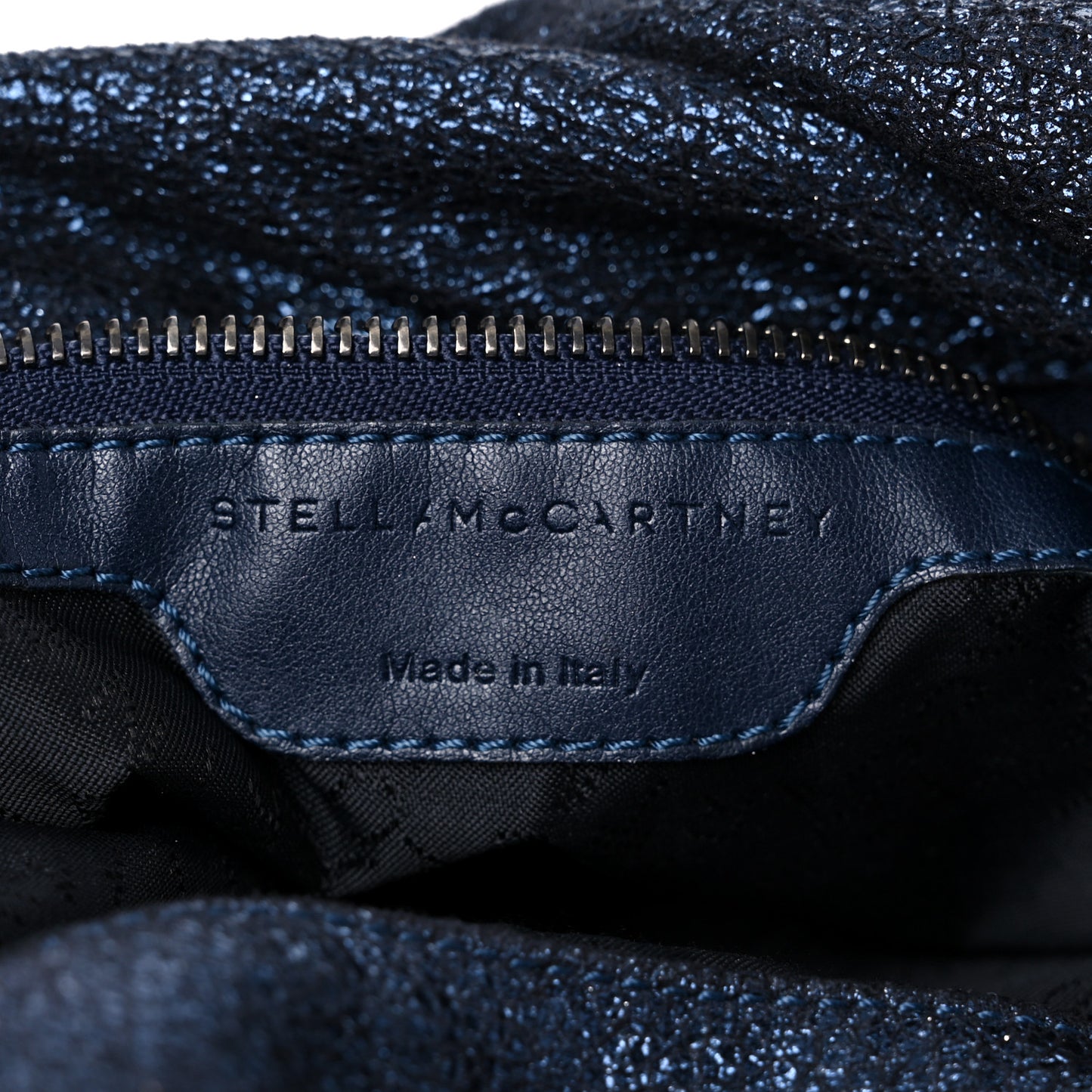 Metallic Crackle Falabella Fold Over Tote Navy