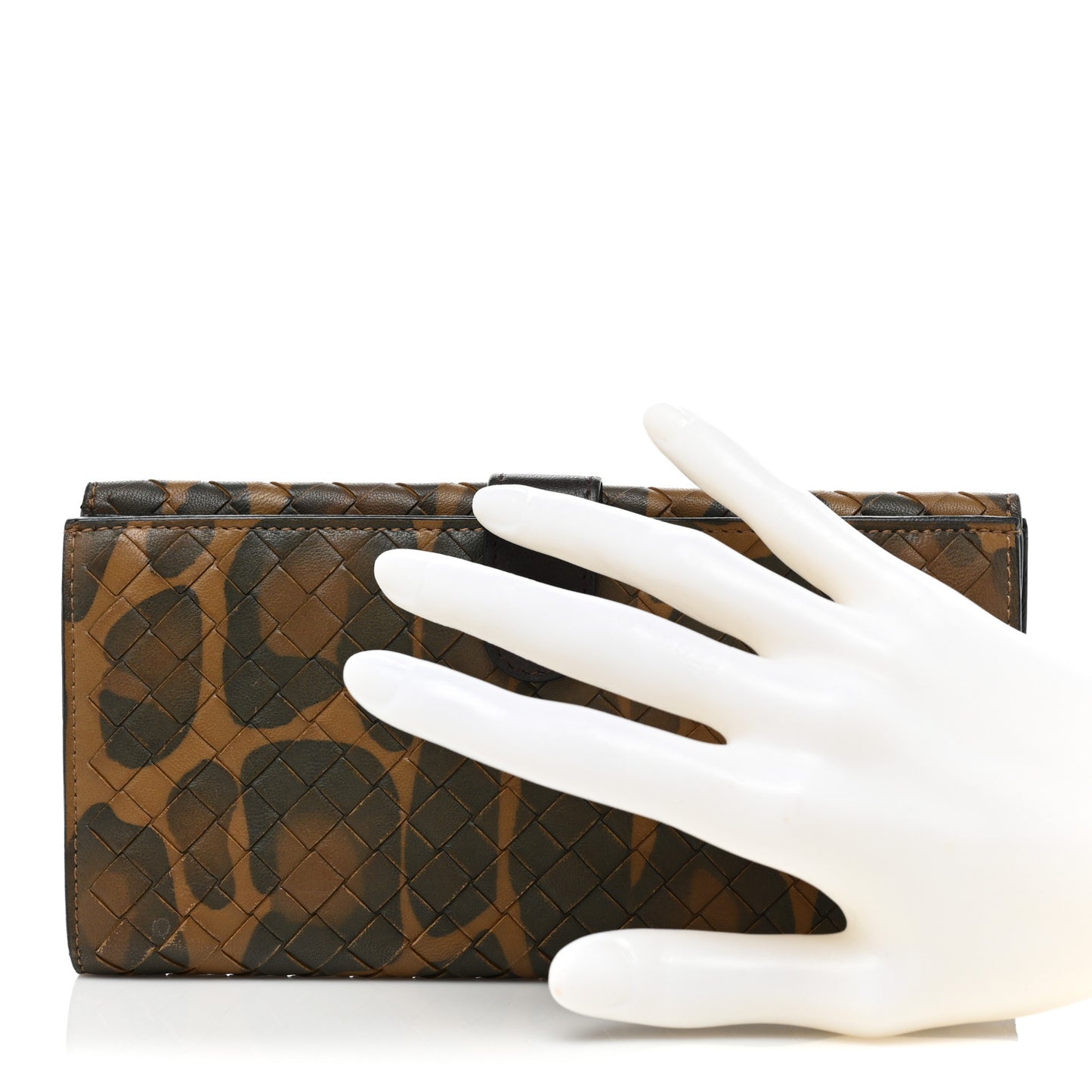 Nappa Intrecciato Leopard Print Continental Wallet Brown