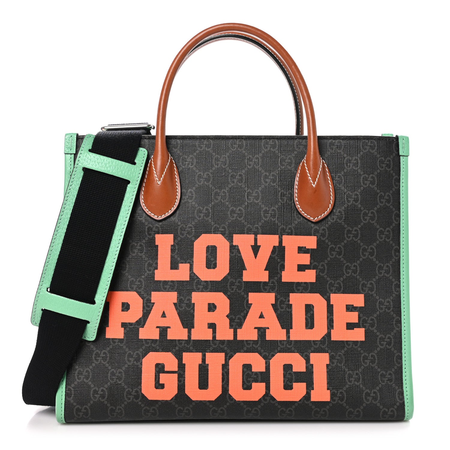 Gucci GG Supreme Monogram Love Parade Tote Black Brown Sugar Green 1 of 11